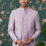 Soft Lavender Art Silk Three Piece Sherwani Set