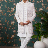Ivory Art Silk Three Piece Sherwani Set