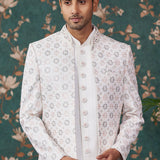 Ivory Art Silk Three Piece Sherwani Set