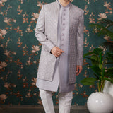 Soft Lilac Art Silk Three Piece Sherwani Set