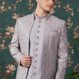 Soft Lilac Art Silk Three Piece Sherwani Set