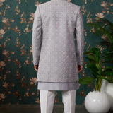 Soft Lilac Art Silk Three Piece Sherwani Set