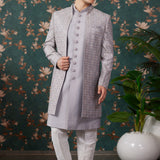 Soft Lilac Art Silk Three Piece Sherwani Set