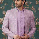 Light Purple Art Silk Three Piece Sherwani Set