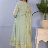 Sea Green Foil Printed Cotton Silk Anarkali Set