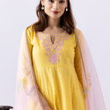 Yellow Dori Embroidery Chanderi Anarkali Churidar Set