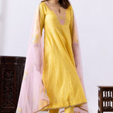 Yellow Dori Embroidery Chanderi Anarkali Churidar Set