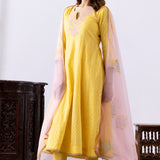Yellow Dori Embroidery Chanderi Anarkali Churidar Set