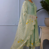 Sea Green Foil Printed Cotton Silk Anarkali Set
