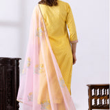 Yellow Dori Embroidery Chanderi Anarkali Churidar Set