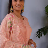 Pink Foil Printed Cotton Silk Anarkali Set