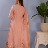 Pink Foil Printed Cotton Silk Anarkali Set