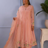 Pink Foil Printed Cotton Silk Anarkali Set