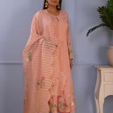 Pink Foil Printed Cotton Silk Anarkali Set