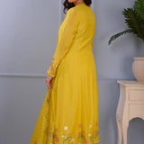 Lemon Yellow Foil Printed Cotton Silk Anarkali Set