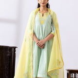 Sea Green Dori Embroidery Chanderi Anarkali Churidar Set