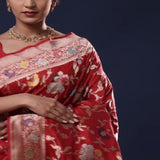 Blood Red Banarasi Saree With Meenakari Jaal