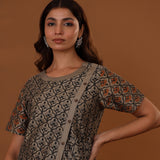 Brown Handcrafted One Side Drape Cotton Silk Chola Dress