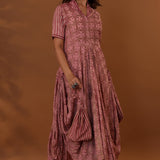 Pink Handcrafted Double Side Drape Cotton Chola Dress