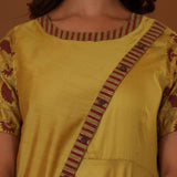 Yellow Handcrafted One Side Drape Cotton Silk Chola Dress