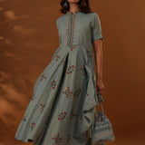 Blue Handcrafted Double Side Drape Cotton Chola Dress