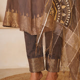 Beautiful Mocha Gotta Patti Kurti Set With Dupatta