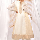 Off White And Gold Chanderi Kurta Set With Antique Zari Detailing