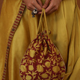 Yellow Handcrafted One Side Drape Cotton Silk Chola Dress