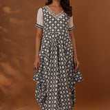 White Handcrafted Double Side Drape Cotton Chola Dress