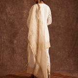 White Fusion Flared Chanderi Suit With Real Zari Weaving