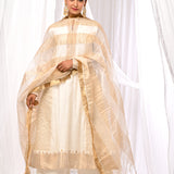 Off White And Gold Chanderi Kurta Set With Antique Zari Detailing