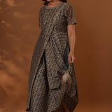 Brown Handcrafted One Side Drape Cotton Silk Chola Dress