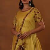 Yellow Handcrafted One Side Drape Cotton Silk Chola Dress