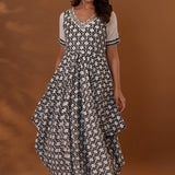 White Handcrafted Double Side Drape Cotton Chola Dress