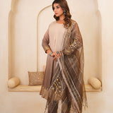 Beautiful Mocha Gotta Patti Kurti Set With Dupatta