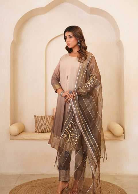 <img> Beautiful Mocha Gotta Patti Kurti Set With Dupatta