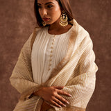 White Fusion Flared Chanderi Suit With Real Zari Weaving