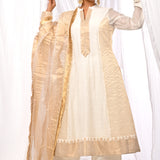 Off White And Gold Chanderi Kurta Set With Antique Zari Detailing