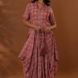 Pink Handcrafted Double Side Drape Cotton Chola Dress