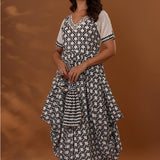 White Handcrafted Double Side Drape Cotton Chola Dress