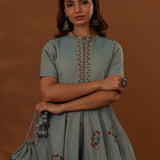 Blue Handcrafted Double Side Drape Cotton Chola Dress