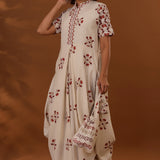 White Double Side Drape Handcrafted Cotton Chola Dress