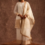 White Fusion Flared Chanderi Suit With Real Zari Weaving
