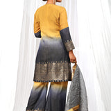Mustard And Midnight Blue Chanderi Kurta Set With Antique Zari Detailing