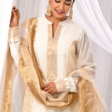 Off White And Gold Chanderi Kurta Set With Antique Zari Detailing