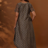 Brown Handcrafted One Side Drape Cotton Silk Chola Dress