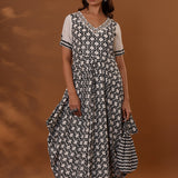 White Handcrafted Double Side Drape Cotton Chola Dress