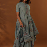 Blue Handcrafted Double Side Drape Cotton Chola Dress