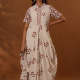 White Double Side Drape Handcrafted Cotton Chola Dress