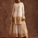White Fusion Flared Chanderi Suit With Real Zari Weaving